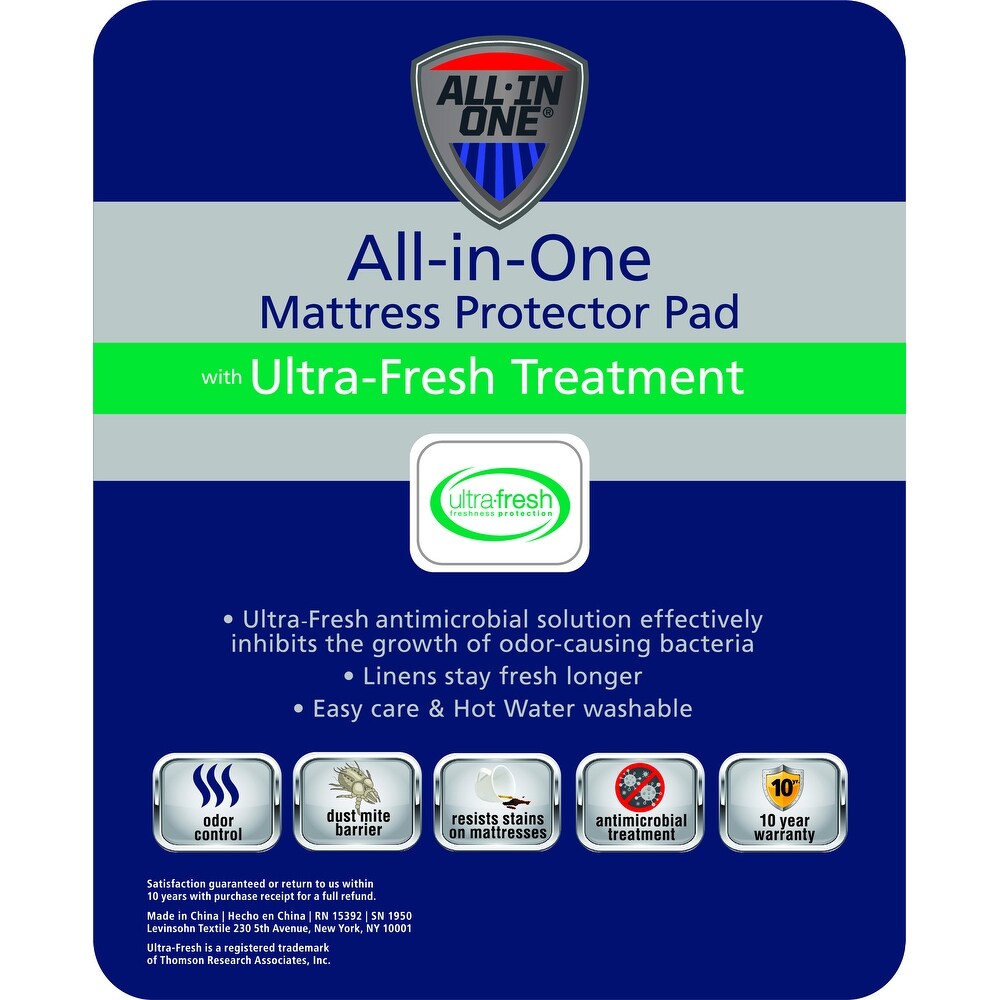 In One Ultra Fresh Odor Control   Antimicrobial Fitted Mattress Pad   White