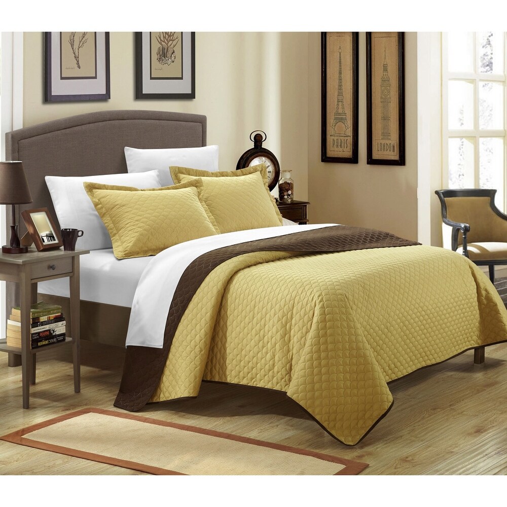 Chic Home Ressa Reversible Color Block 3 piece Quilt and Sham Set