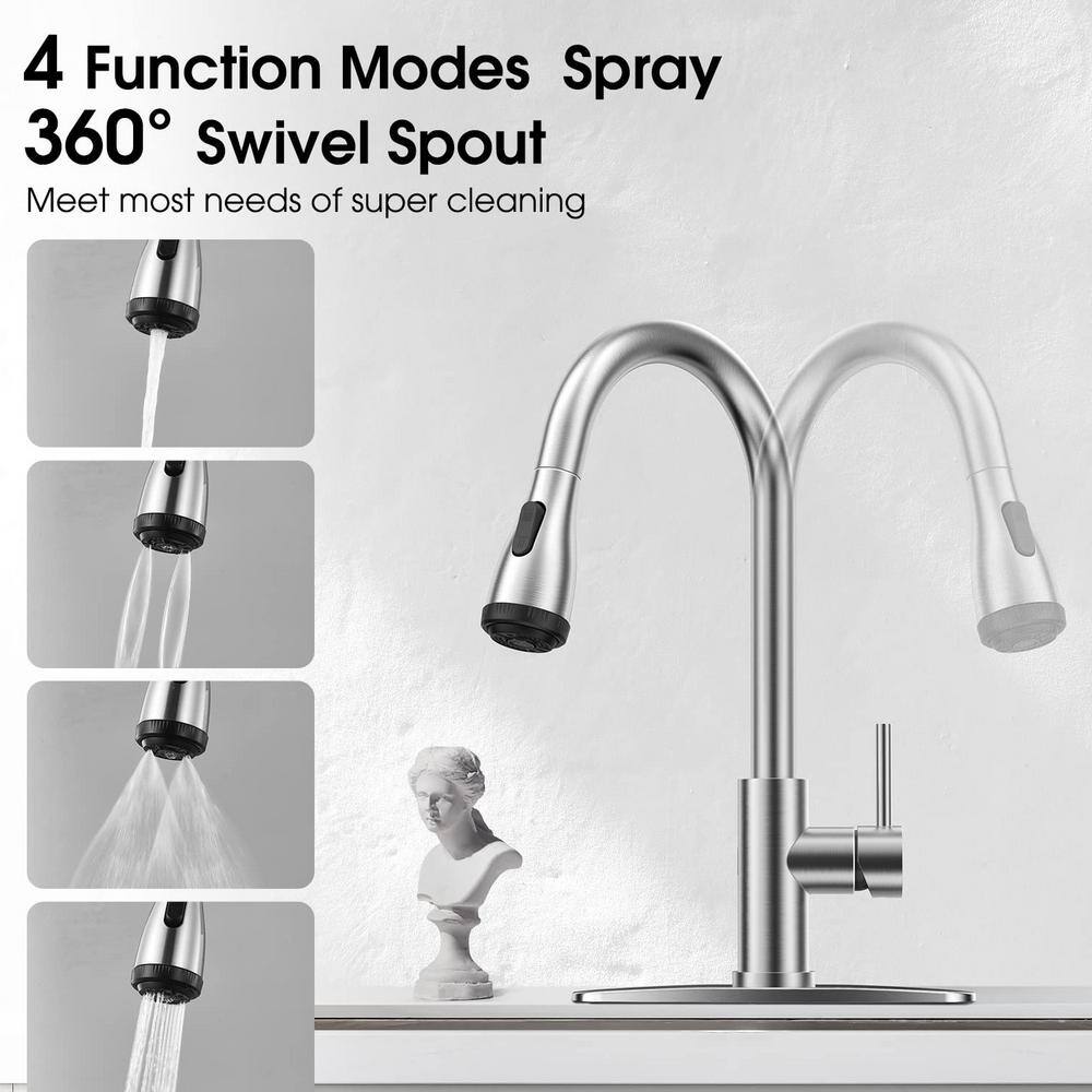 Logmey Single-Handle Pull-Out Sprayer Kitchen Faucet in Brushed Nickel with Faucet Sensor and 4-Mode Sprayer LM-SLC16088-ORB