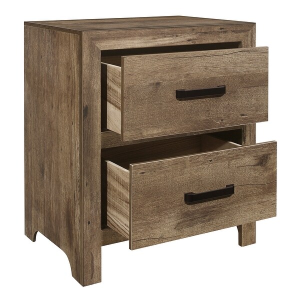 Transitional Style Bedroom Furniture Wooden Nightstand with Two Drawers ， Weathered Pine Finish - - 36131725