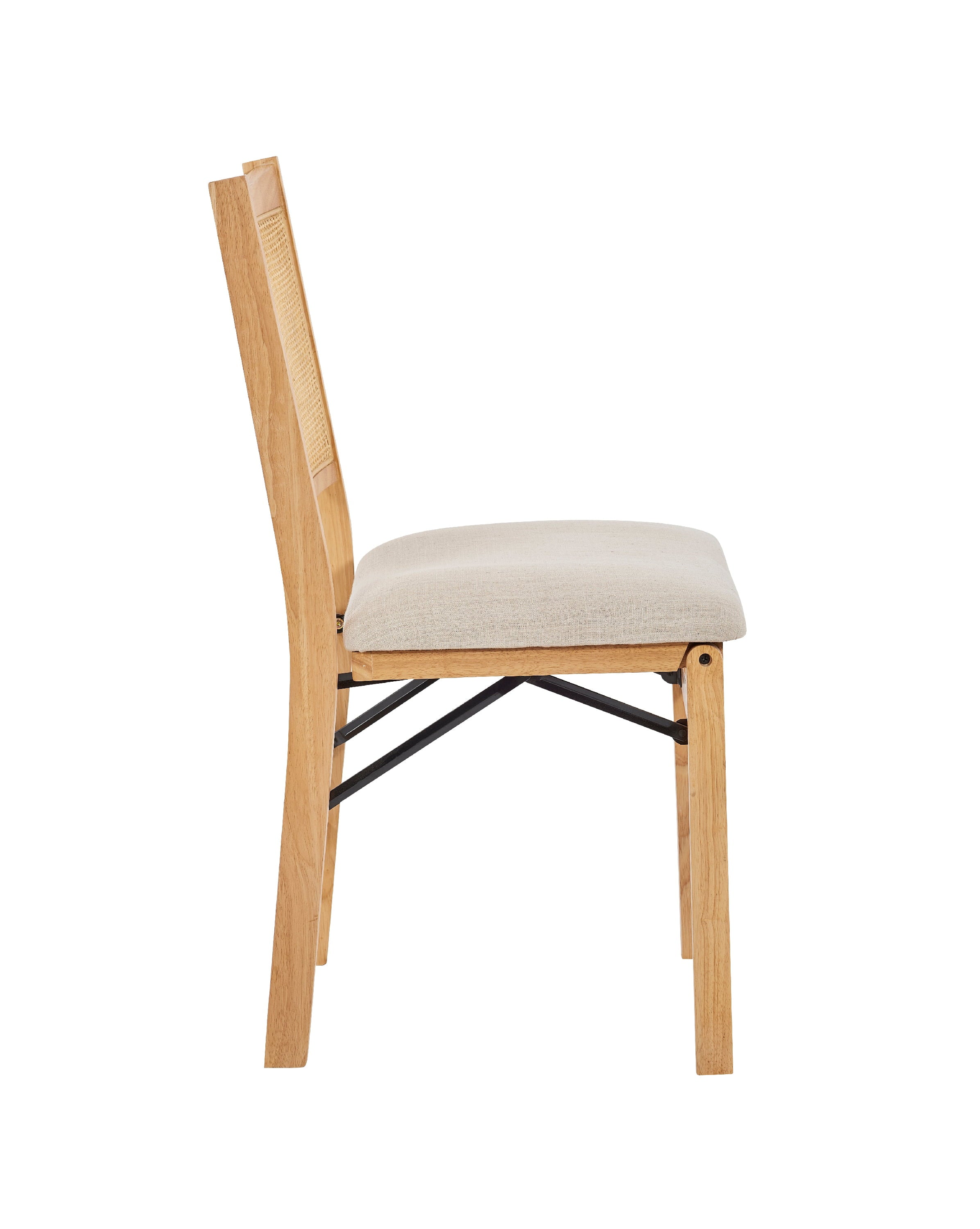 Riviera Rattan Back Folding Chair with Upholstered Seat, Natural Base with Beige Fabric