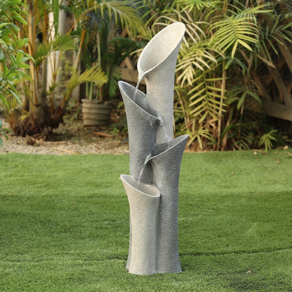 Resin Grey 4 Tier Classical Fluted Columns Outdoor Fountain