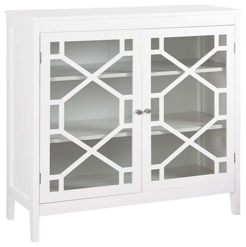 Linon Betty Large Wood Cabinet with 2 Glass Paneled Doors and 3 Shelves in White   Transitional   Accent Chests And Cabinets   by Homesquare  Houzz