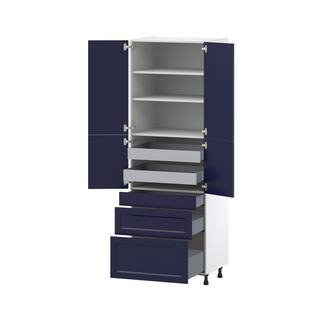 J COLLECTION Devon 30 in. W x 89.5 in. H x 24 in. D Painted Blue Shaker Assembled Pantry Kitchen Cabinet with 5 Drawers DST3D302489.5I2-DV