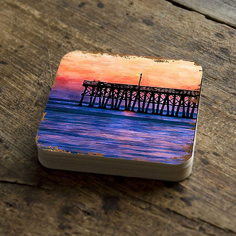 Pier at Sunset Coastal Wooden Cork Coasters Gift Set of 4 by Nature Wonders