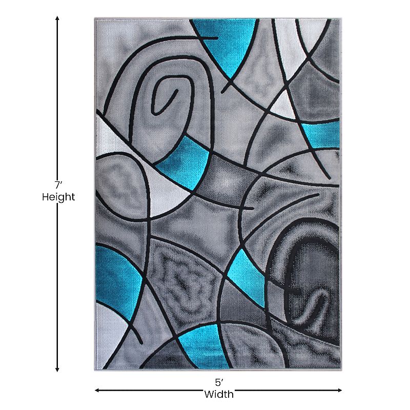 Masada Rugs Masada Rugs Trendz Collection 5'x7' Modern Contemporary Area Rug in Turquoise， Gray and Black