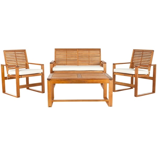 SAFAVIEH Outdoor Living Cushioned Brown Acacia Wood 4piece Patio Set