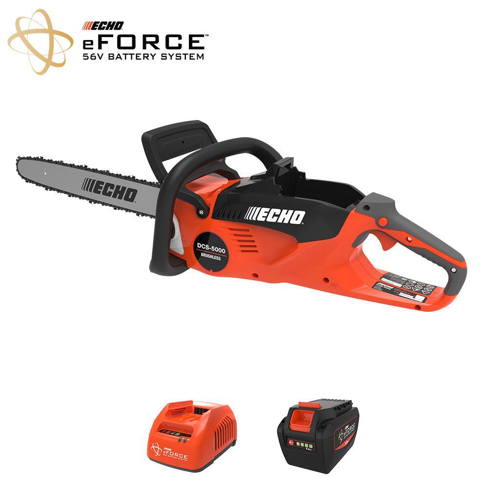 ECHO eFORCE 18 in. 56V Cordless Electric Battery Brushless Rear Handle Chainsaw Kit with 5.0Ah Battery and Charger DCS-5000-18C2