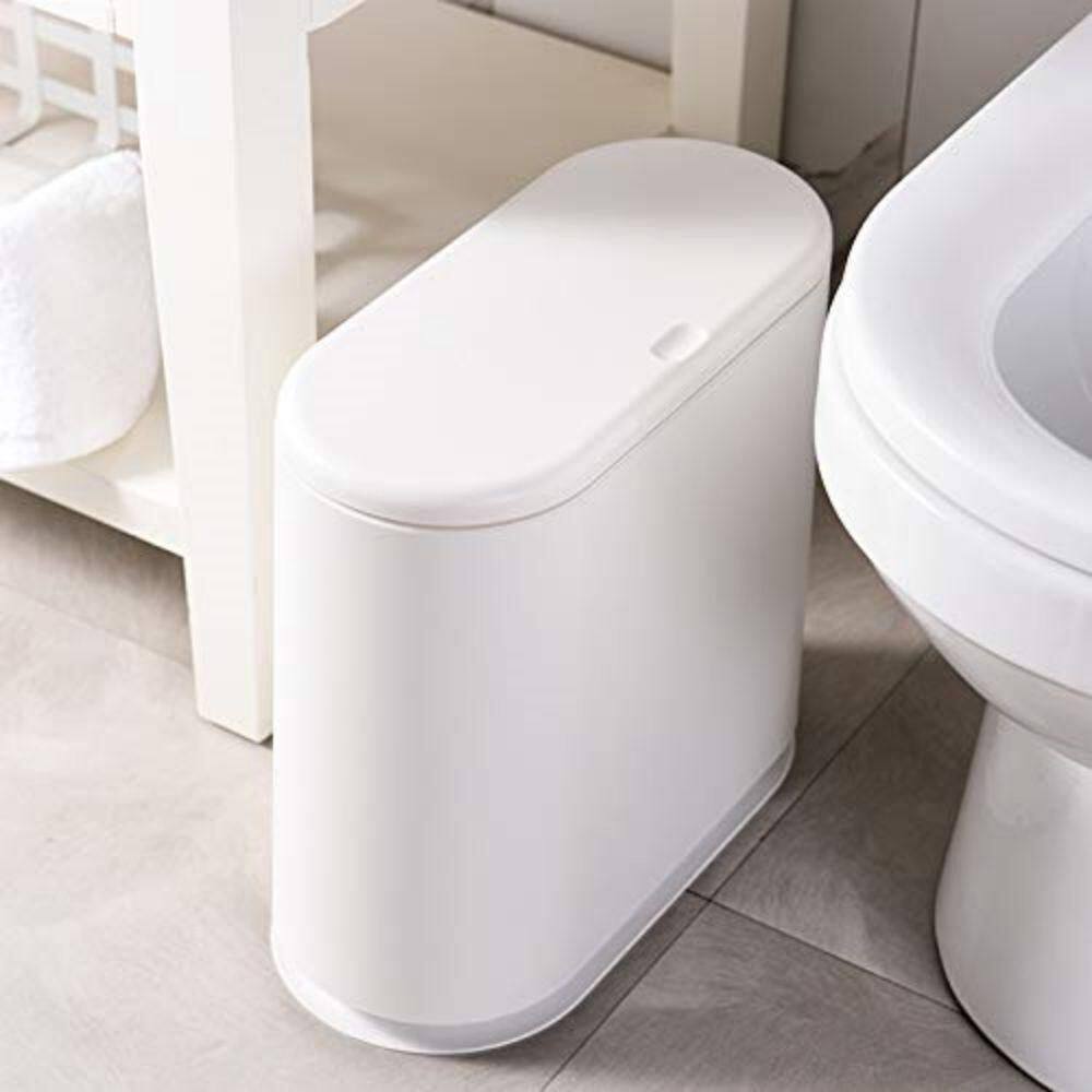 Dracelo 10 Liter Rectangular Plastic Trash Can Wastebasket with Press Type Lid in Cream White B07XWD9PD7