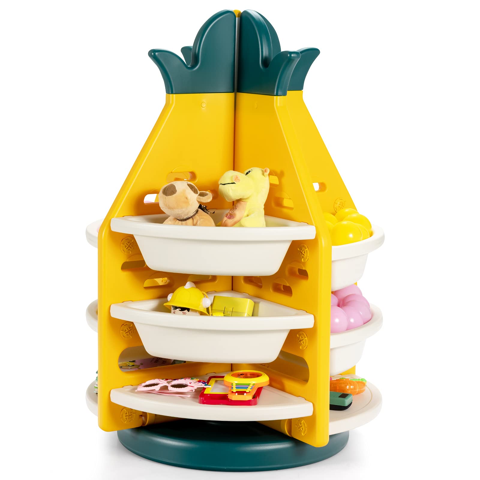 Costzon Kids Toy Storage Organizer, 3-Tier 360 Rotating Toy Shelf w/ 8 Bins & 4 Shelves