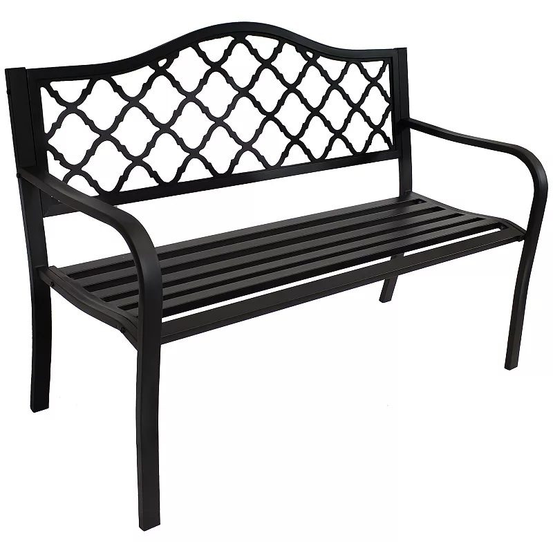 Sunnydaze 2-Person Lattice Cast Iron Outdoor Garden Bench - Black