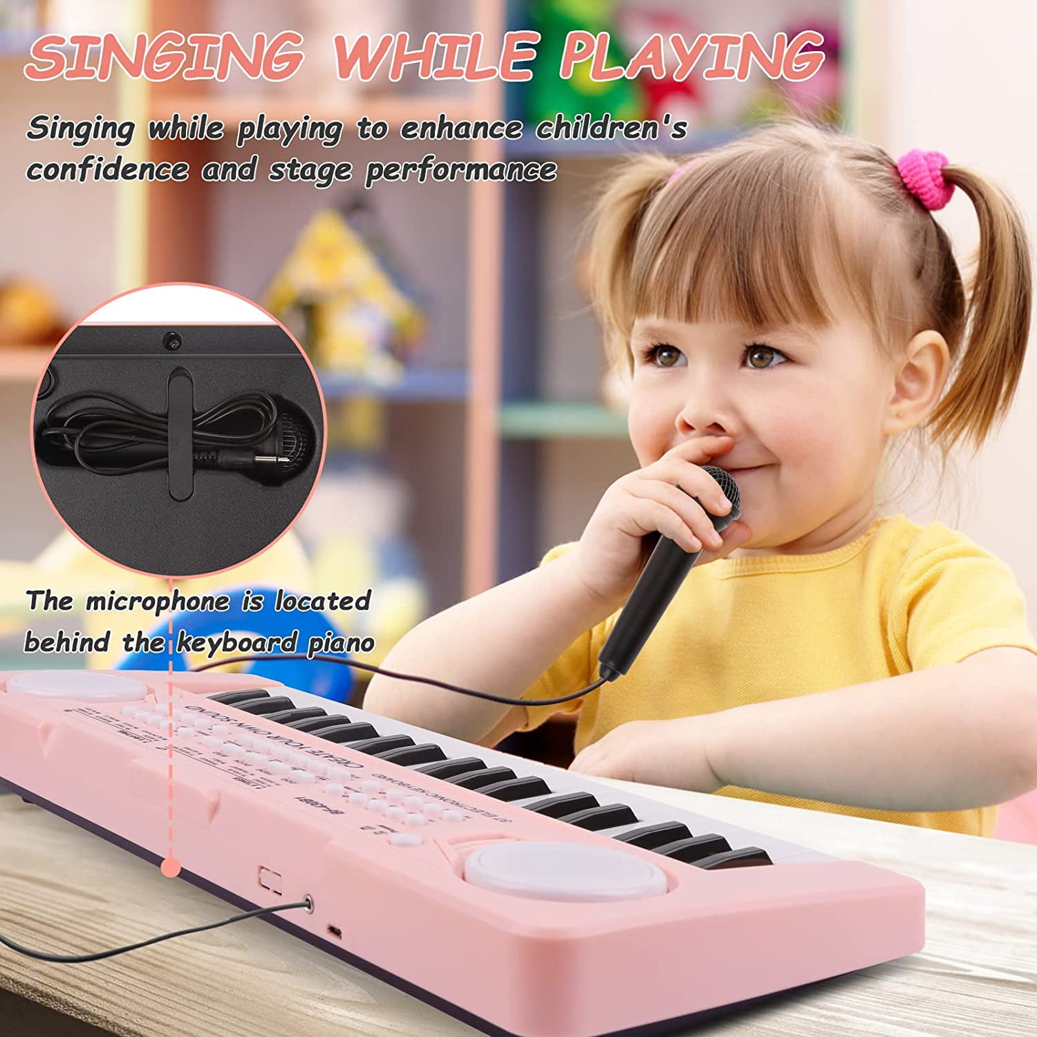 Zmoon 37 Key Piano for Kids with Microphone ，Portable Electronic Piano for Kids Early Learning Educational Music Toys for 3 Year +