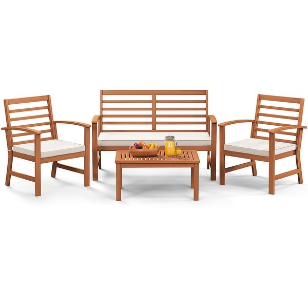 Gymax 4PCS Outdoor Furniture Set w/ Soft Seat Cushions Stable Acacia