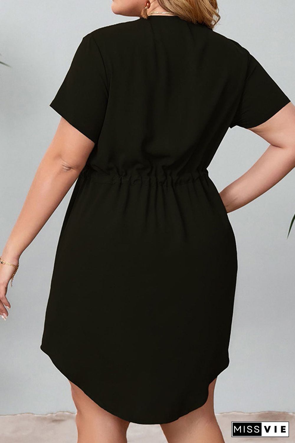 Plus Size Drawstring Elastic Waist Irregular Hem Dress Wholesale