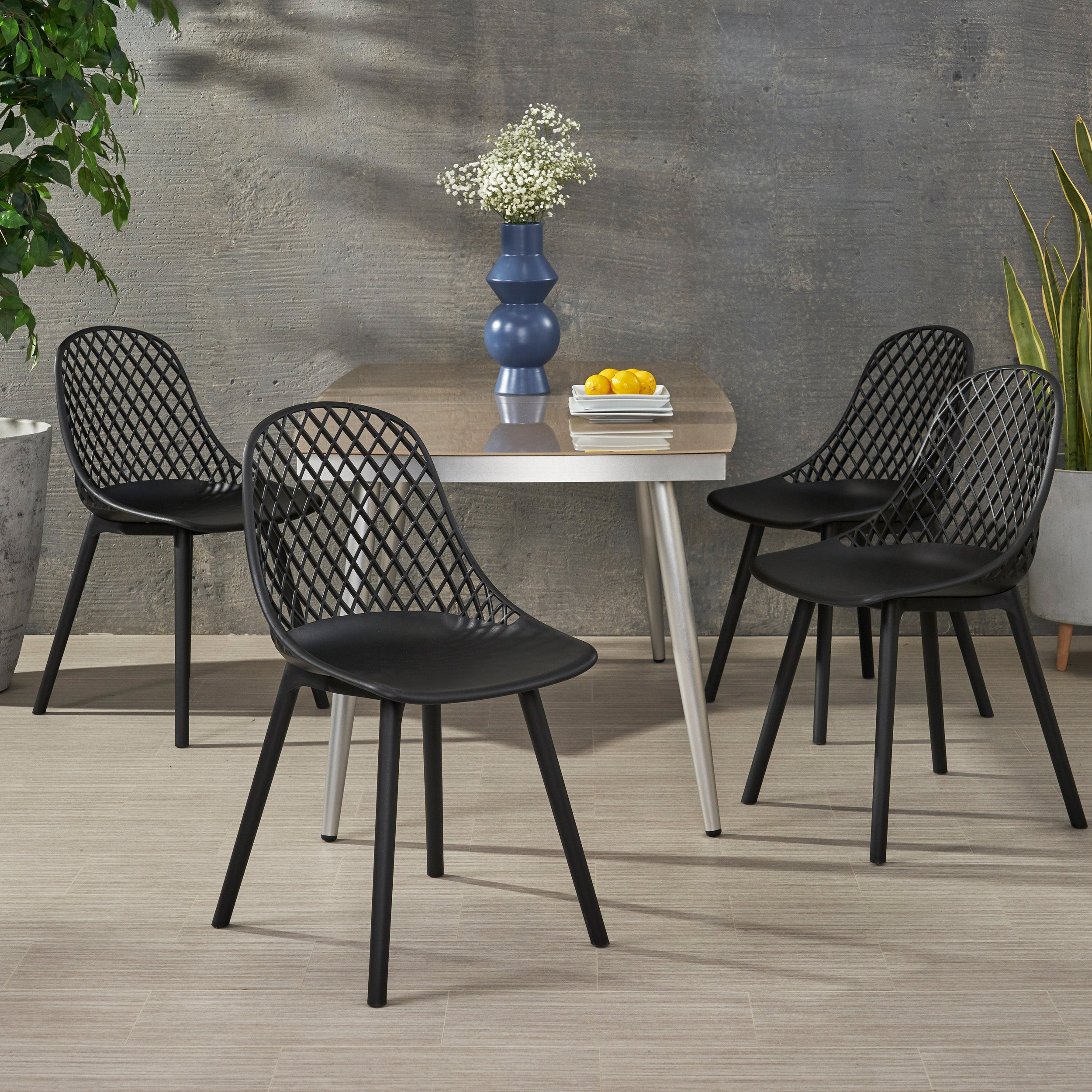 Lucy Outdoor Modern Dining Chair (Set of 4)