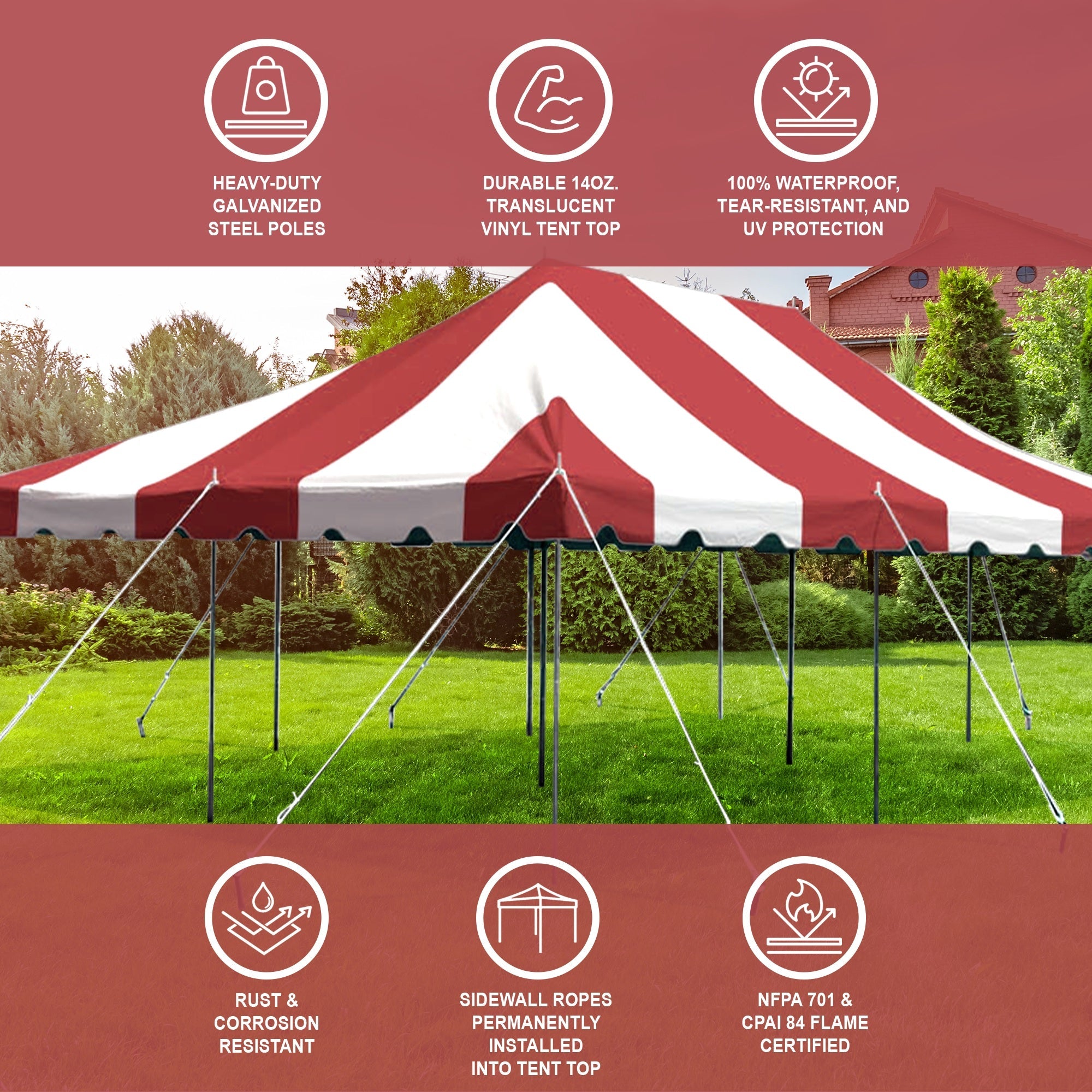 Party Tents Direct Weekender Outdoor Canopy Pole Tent, Red, 20 ft x 30 ft