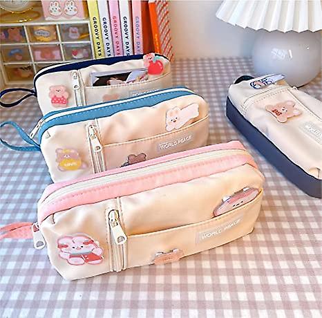 Kawaii Aesthetic Cute Pencil Case Bag With 3pcs Pins Large Capacity Stationery Pouch Box Holder Organizer Office College School Adults Students Teens