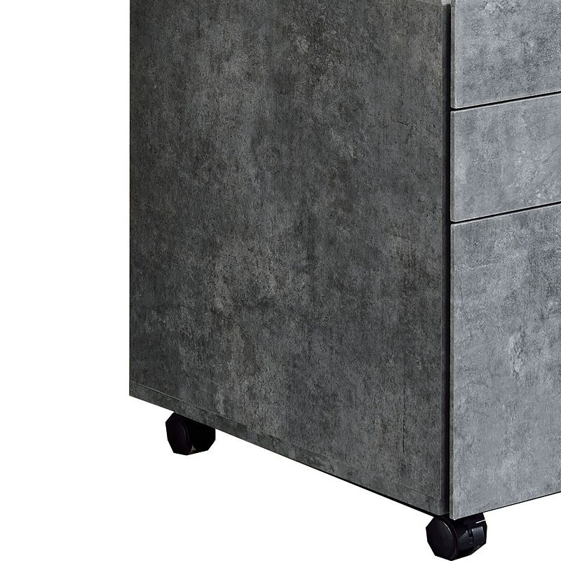 Contemporary Style File Cabinet with 3 Storage Drawers and Casters， Gray