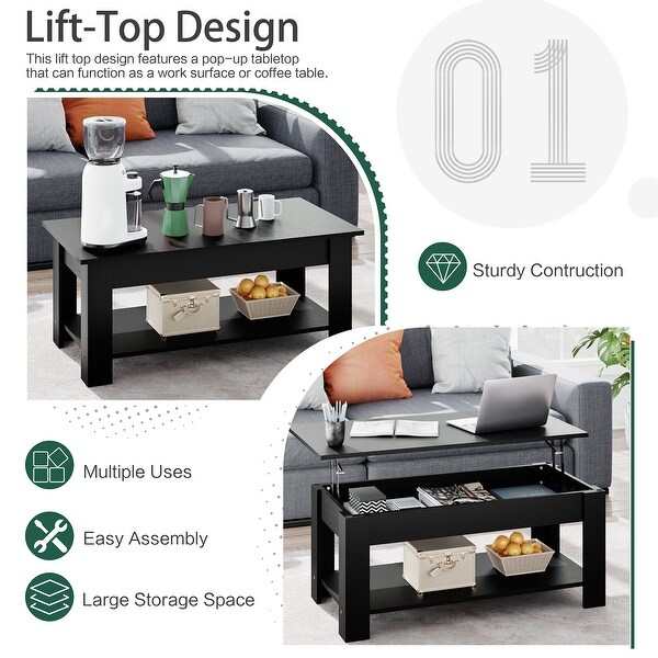 Futzca Lift Top Coffee Table with Storage Shelf and Hidden Compartment， 38.58in L， Rustic Brown