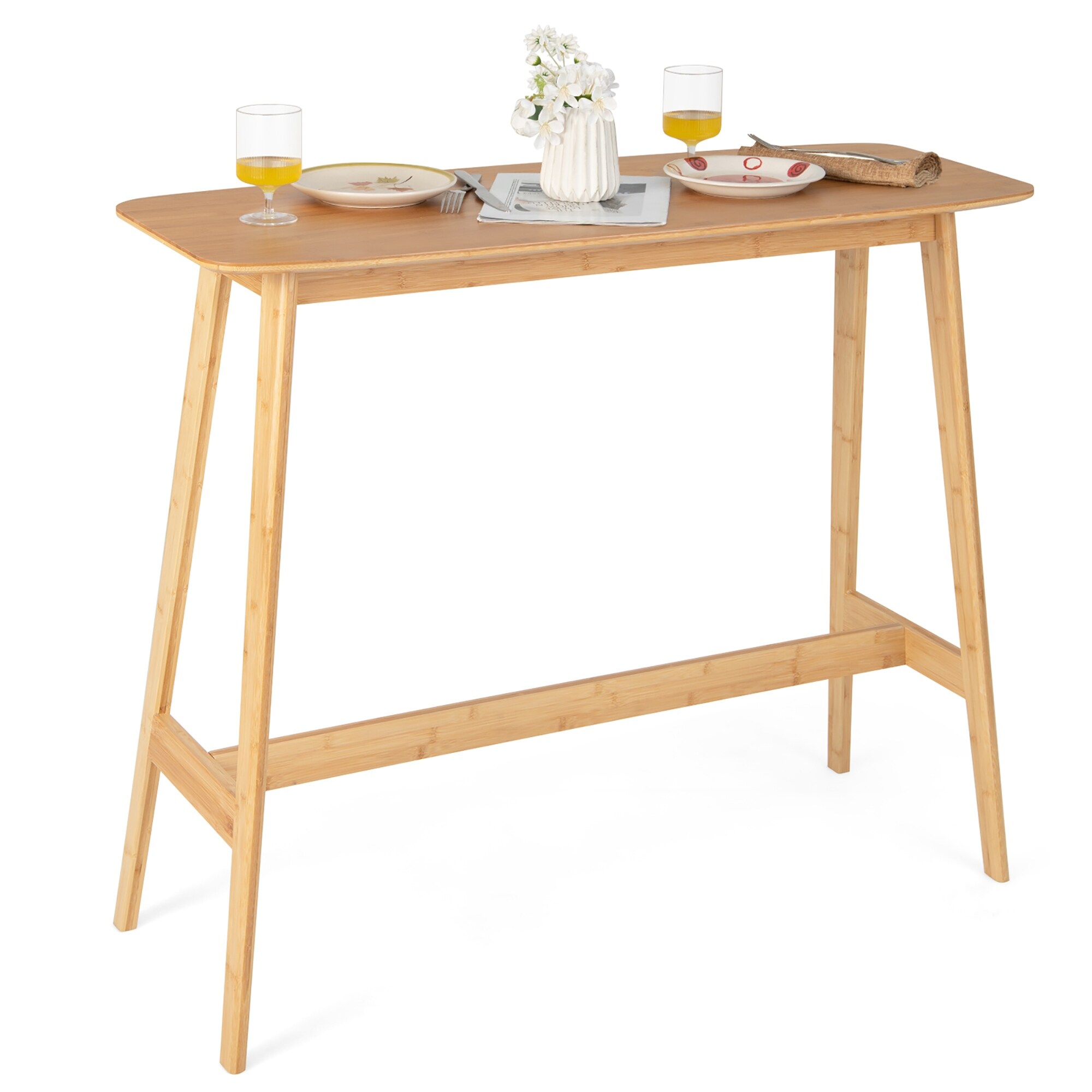 Costway Bamboo Bar Table 48'' High Top Console Dining Pub Table For - 48'' x 18'' x 39'' (L x W x H)