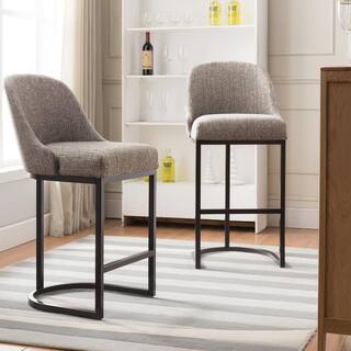 Leick Home Barrelback 39 in. Gray Linen Counter Stool with Espresso Metal Base (Set of 2) 10132ESGL