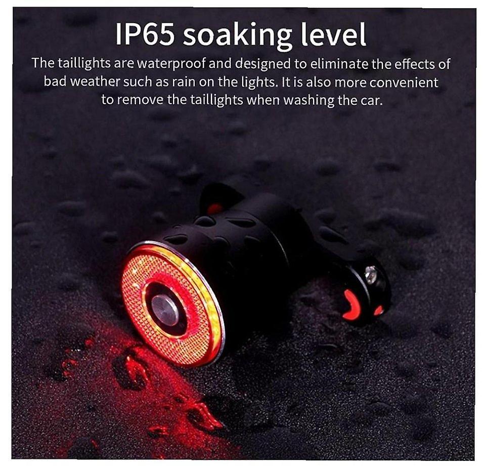 1pc Bike Tail Light Led Warning Rechargeable Brake Sensing Rear Lights Waterproof Usb Bicycle(Black)