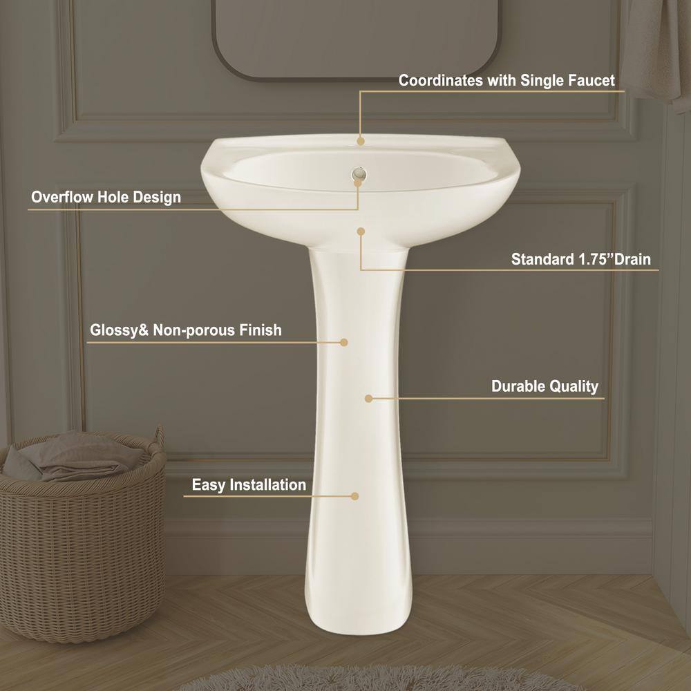 21 in. White Ceramic Pedestal Sink with 26 in. Base in White GR-PBS007