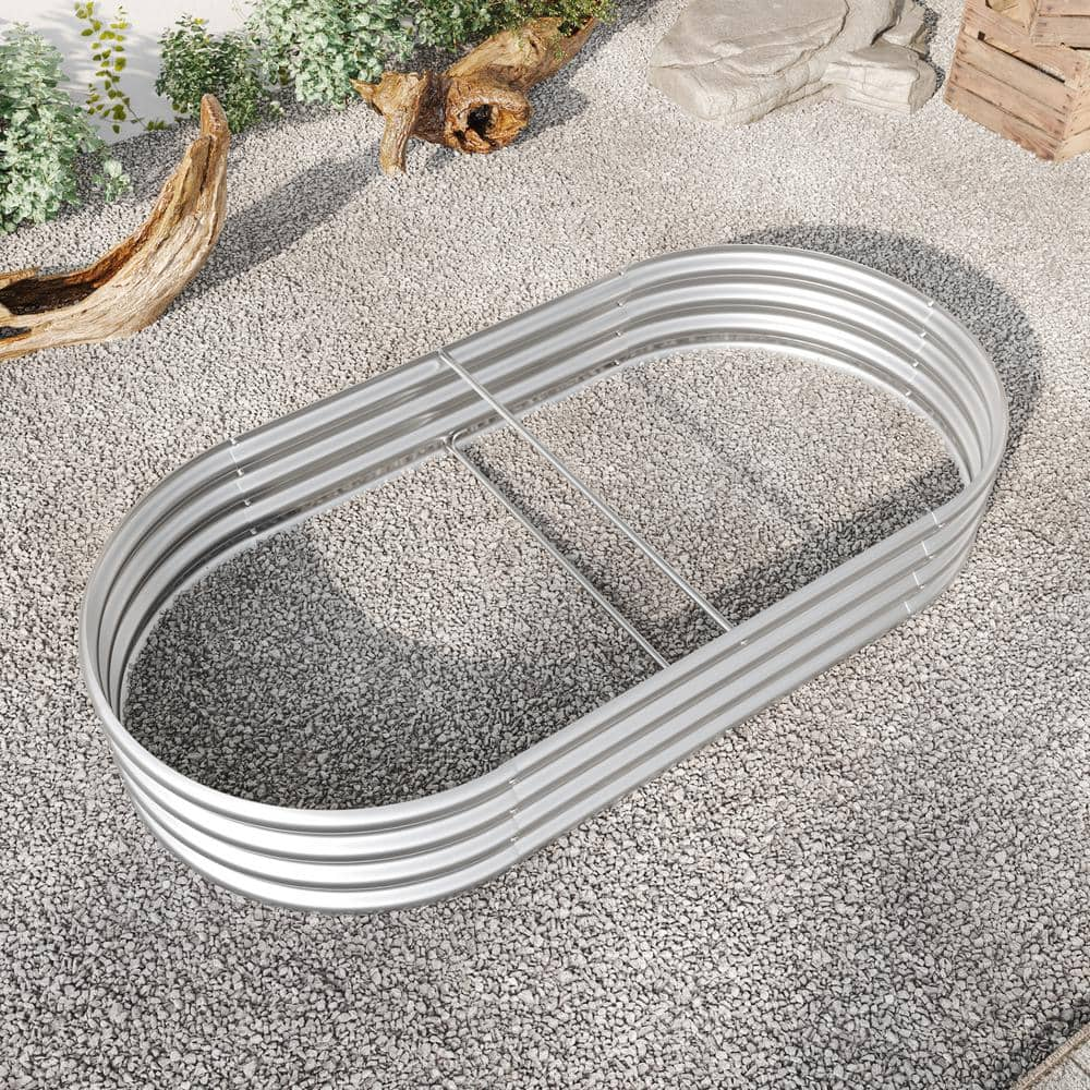 70.86 in. L x 35.43 in. W x 11.42 in. H Silver Oval Metal Individual Planter Box Garden Bed for Vegetables and Flowers HL-W840101952