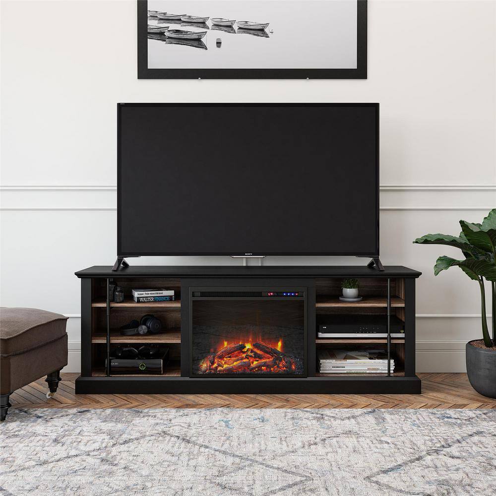 Ameriwood Home Topeka 66.5 in. Freestanding Electric Fireplace TV Stand for TVs up to 70 in. Black HD44958