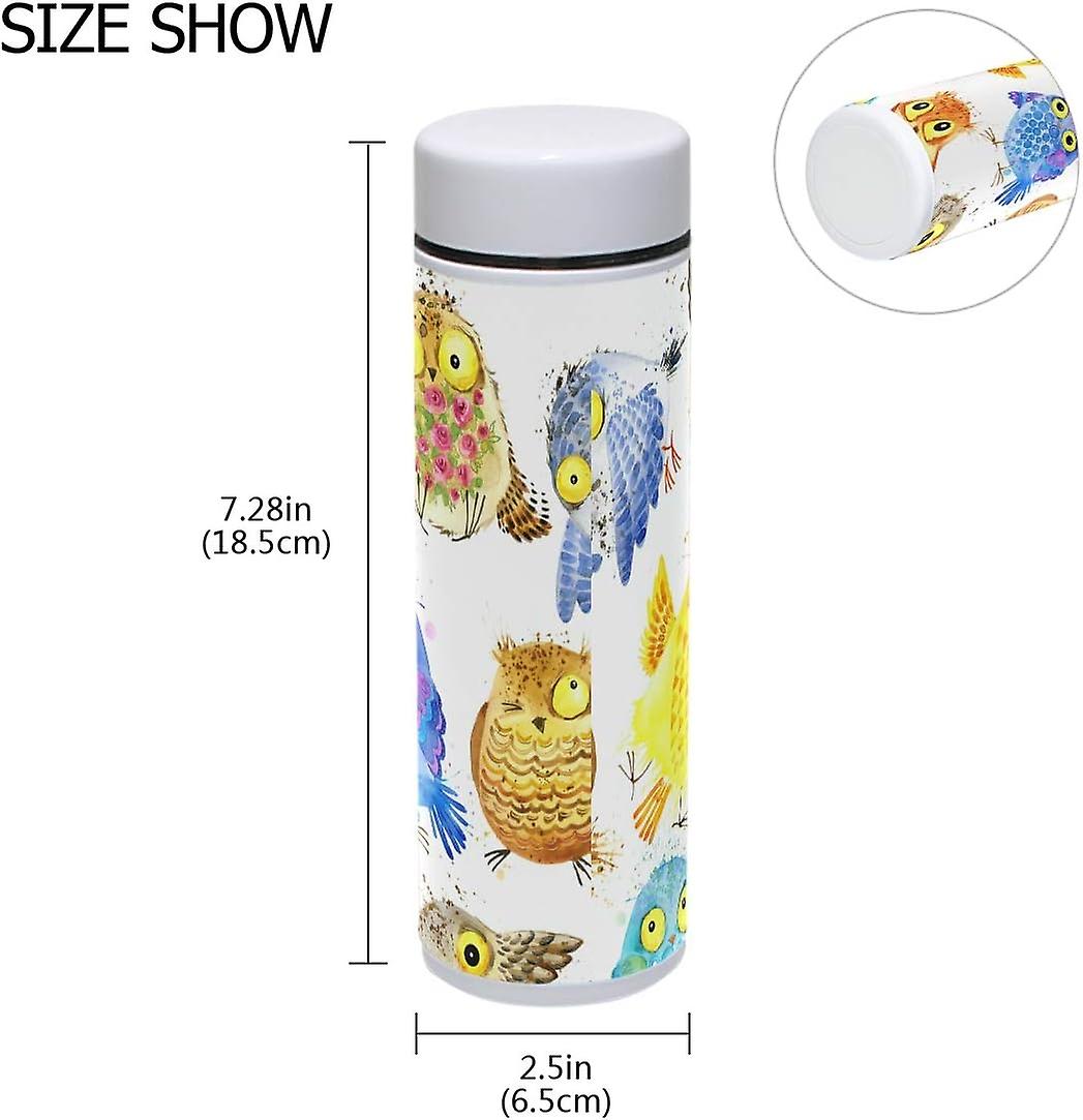 Vacuum Insulated Stainless Steel Water Bottle Cute Owl Watercolor Bird Thermos Tumblers Portable Hyrdoflask Travel Mug