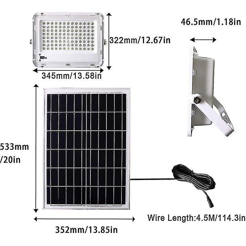 100w Solar Led Flood Light 6500k Solar Spotlight With 100 Led Remote Control， Waterproof Ip65 5000lm Outdoor Solar Light For Warehouse， Garage， Garden