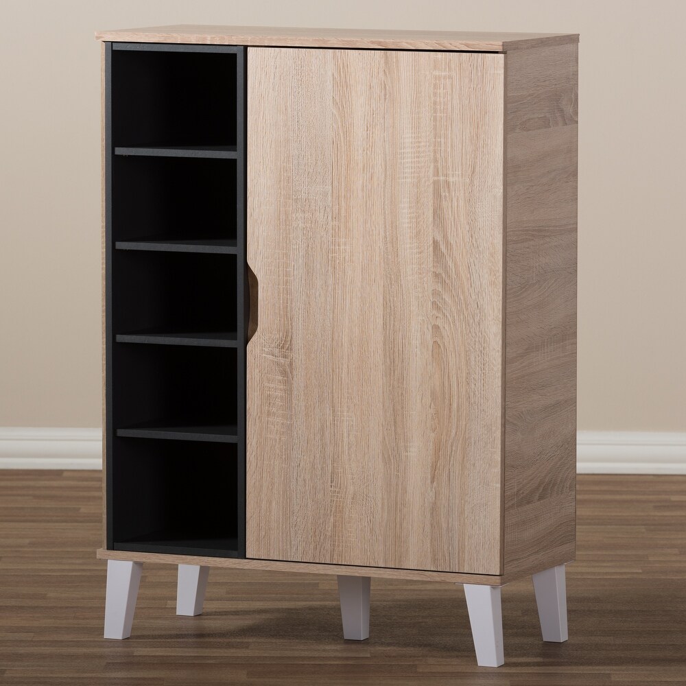 Mid Century Oak and Grey Wood Storage Cabinet by Baxton Studio