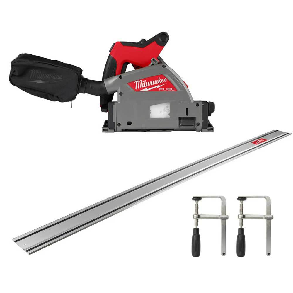 Milwaukee M18 FUEL 6 1/2 Plunge Track Saw Bare Tool 106" Guide Rail with Clamps Bundle 2831-20-106SP from Milwaukee