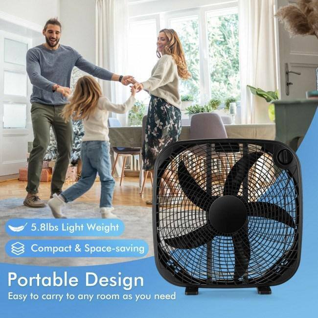 Aoibox 20 in. Box Portable Floor Fan with 3 Speed Settings and Knob Control for Home Garage Greenhouse Workshop HDDB592