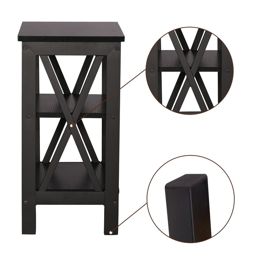 Modern End Table with 3 Tier Open Storage Shelves