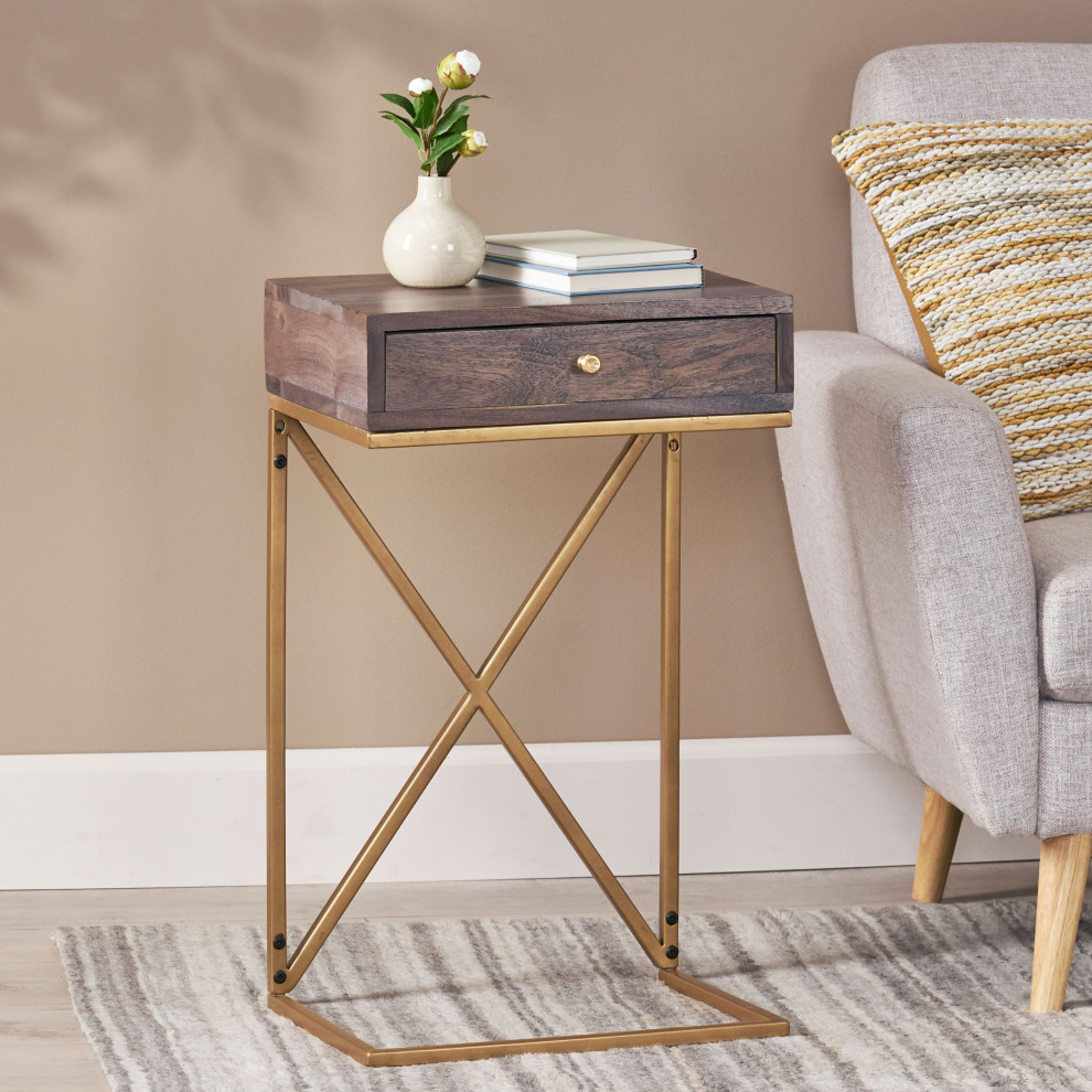 Darke Rustic Glam Handcrafted Acacia Wood C Shaped Side Table   Contemporary   Side Tables And End Tables   by GDFStudio  Houzz