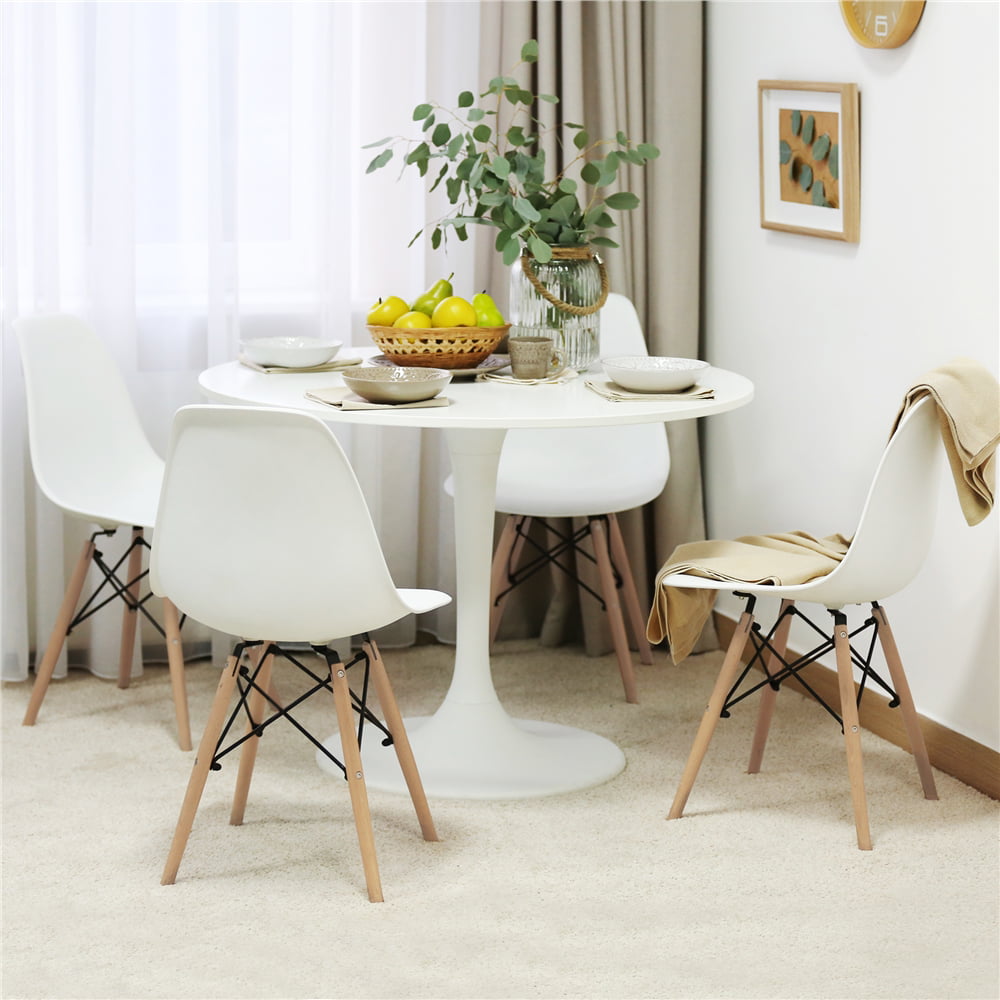 Yaheetech Set of 4 Modern Dining Chairs with Natural Beech for Kitchen Dining Bedroom Living Room， White