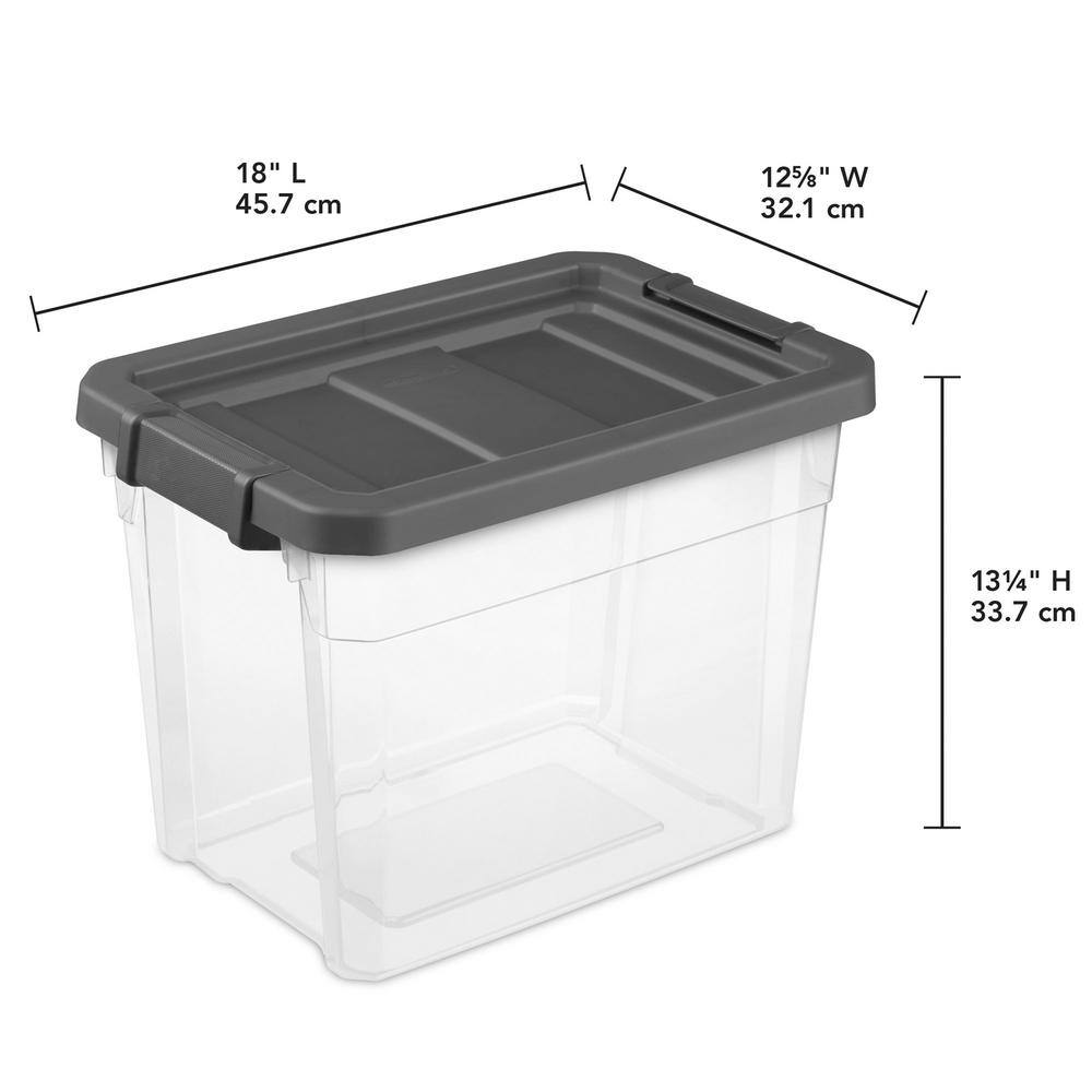 Sterilite 30 qt. Clear Plastic Storage Bin Totes with Latching Lid in Grey (12-Pack) 12 x 14733V06