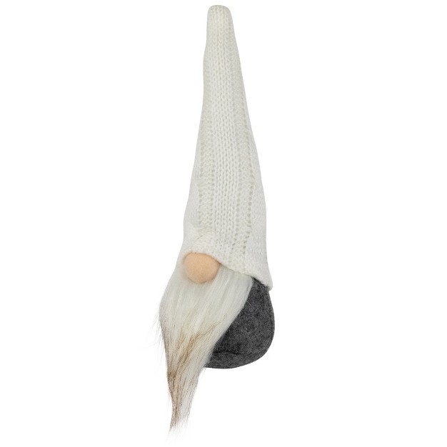 Gray And White Gnome With Cable Knit Hat Christmas Decoration