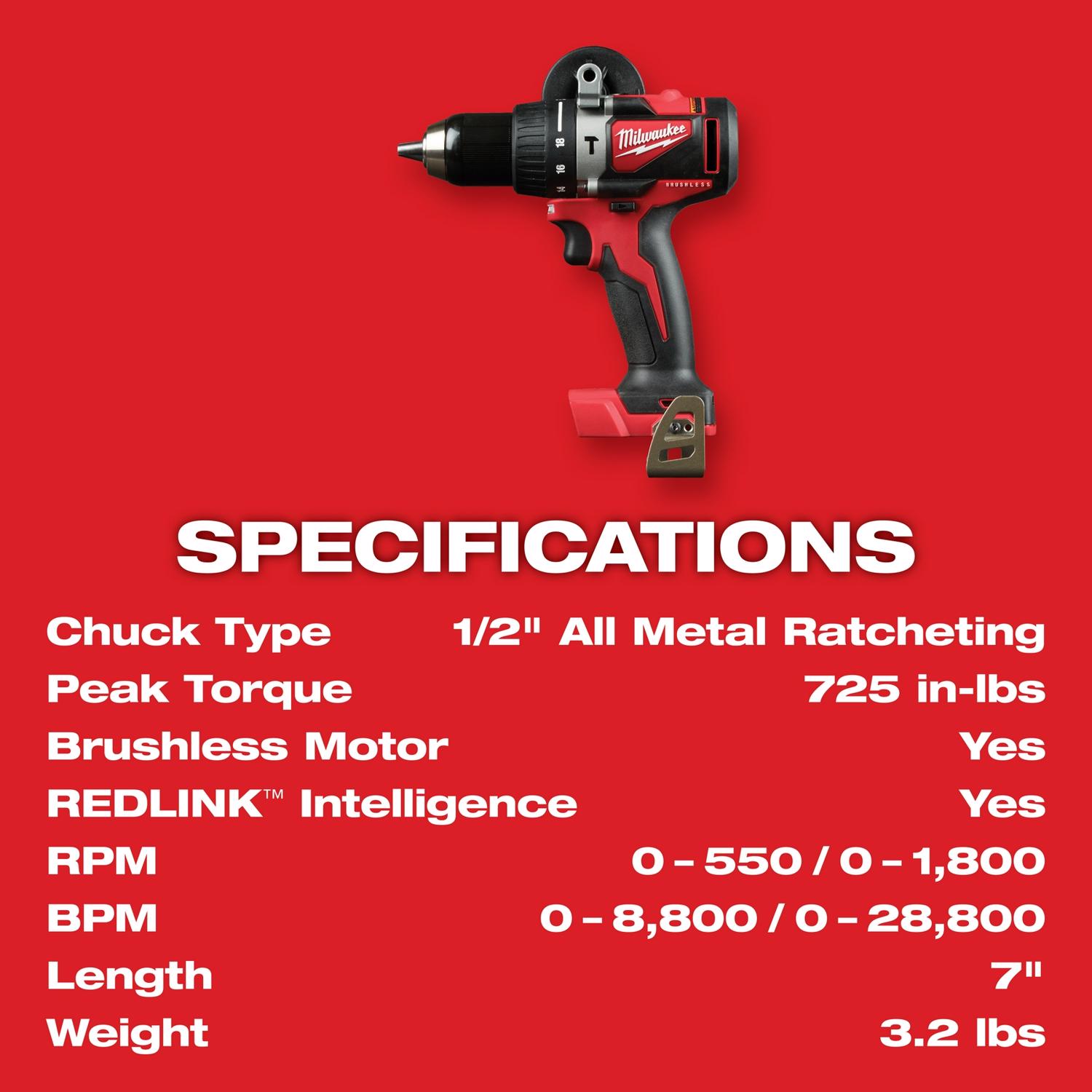 MW M18 18 V 1/2 in. Brushless Cordless Hammer Drill Tool Only