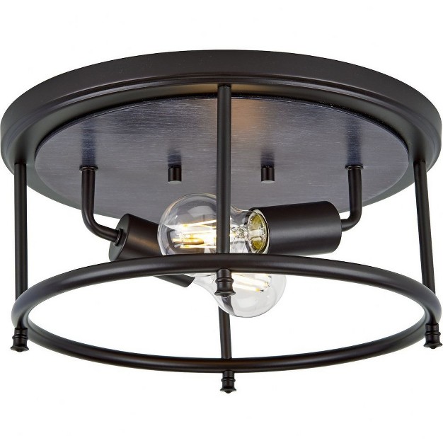 Progress Lighting Durrell 2 light Flush Mount Matte Black Open cage Steel