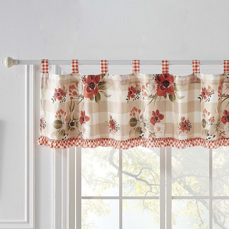 Greenland Home Wheatly Farmhouse Gingham Tab Tope Window Valance， 84 W x 16 L， with Ruffle Trim