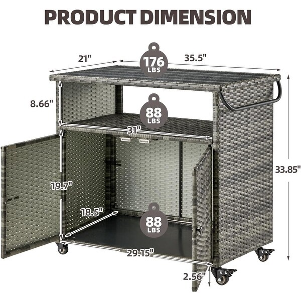 AECOJOY Outdoor Wicker Bar Cart w/Wheels and Shelf Patio Bar Table