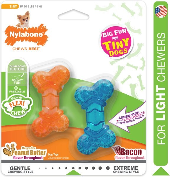 Nylabone FlexiChew Peanut Butter and Bacon Flavored Dog Chew Toy， Mini， 2 count