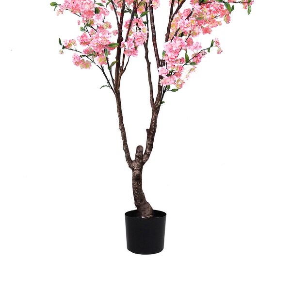 6.5ft Pink Artificial Cherry Blossom Flower Tree Plant in Black Pot