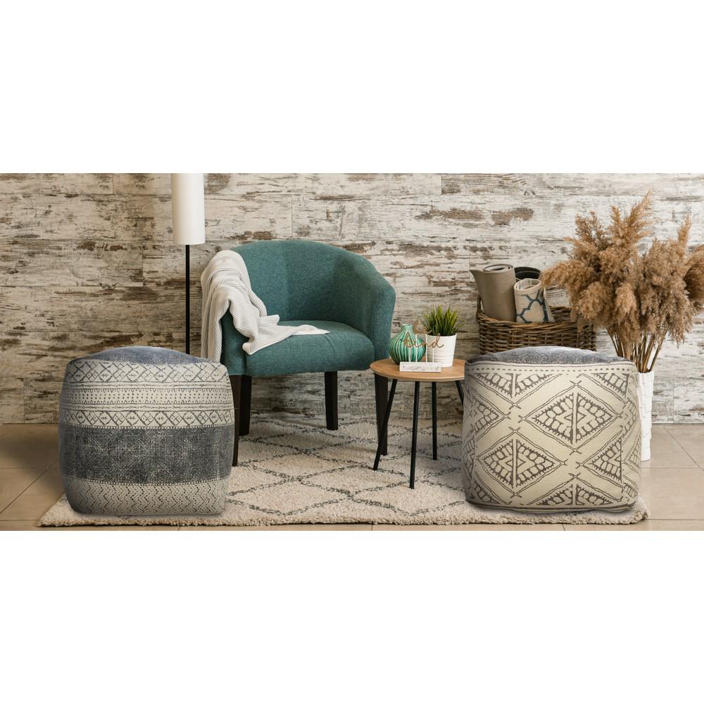 Lr Home Geometric Handmade Polyester Pouf， Beige