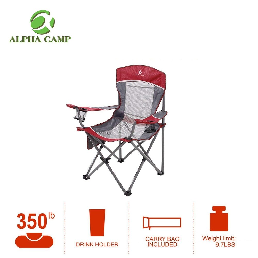 ALPHA CAMP Oversized Mesh Back Camping Folding Chair Heavy Duty Support 350 LBS Collapsible Steel Frame