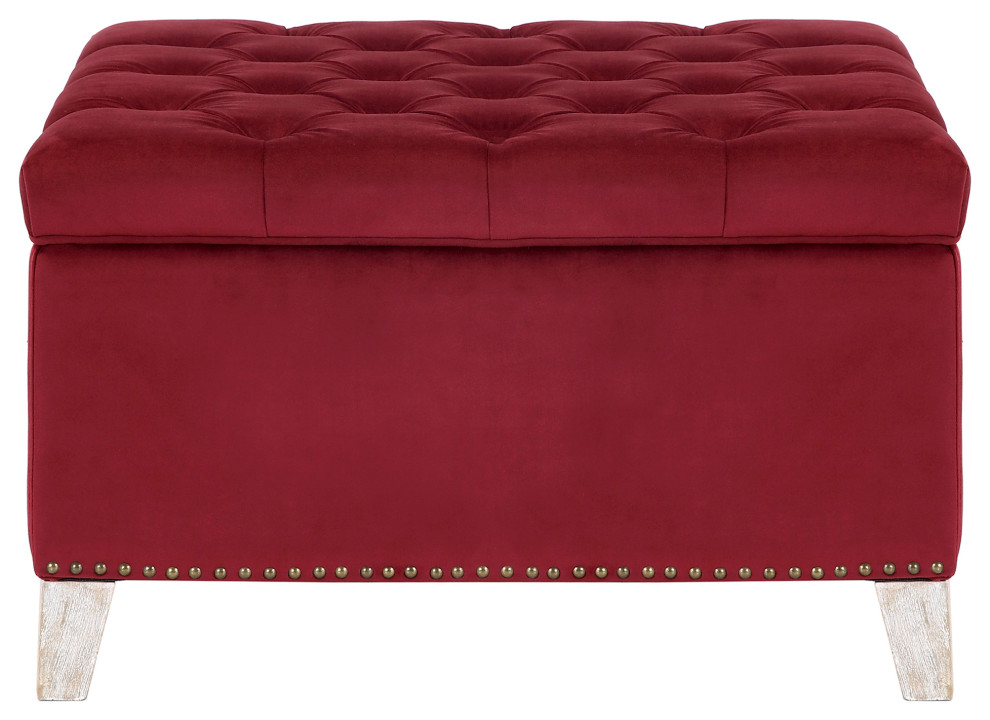 Wordford Square Velvet Tufted Storage Ottoman  Velvet Red   Midcentury   Footstools And Ottomans   by WestinTrends  Houzz