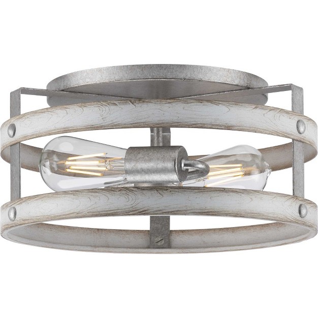 Progress Lighting Gulliver 2 light Flush Mount Ceiling Light Graphite Open cage Design Faux wood Finish