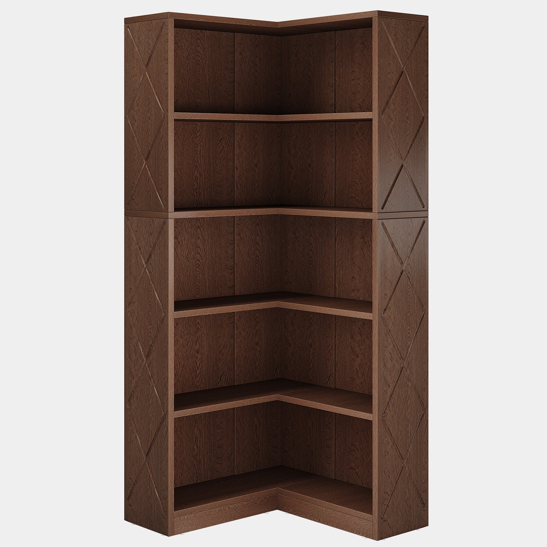 70.9 L-Shaped Bookshelf, Freestanding Corner Bookcase 5-Tier Display Rack